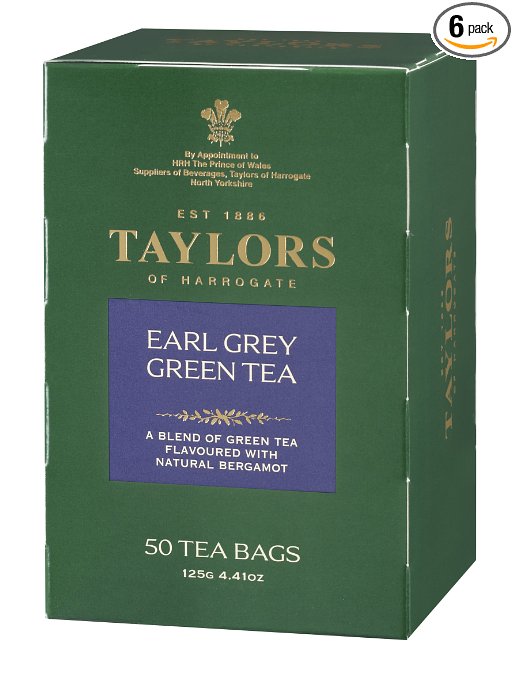 Taylors of Harrogate Earl Grey Green Tea, 50-Count Tea Bags (Pack of 6)