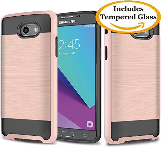 Galaxy J3 (2017), Galaxy J3 Emerge, Galaxy Express Prime 2, Galaxy Amp Prime 2, Galaxy Sol 2, Galaxy J3 Prime, JATEN Hybrid Cover with TPU Case   Tempered Glass and Stylus Pen (RoseGold/Black)