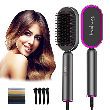 Hair Straightener Brush,Homipooty Heat Straightening Brush,2 in 1 Hair Styling Tools with Iron Negative Technology for All Hair Types,Fast Ceramic Heating,Anti-Scald,Auto-Off,for Salon,Home,Travel