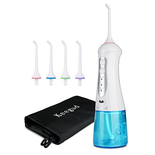 Water Flosser Detachable Water Tank with Drain Hole Keep the Motor Dry Rechargeable Oral Irrigator Waterproof Keegud Cordless Dental Flosser 3 Pressure Normal/Soft/Pulse 4 Tips Portable Bag For Travel
