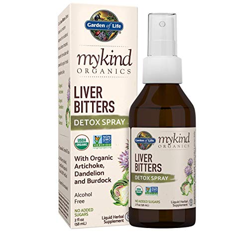 Garden of Life mykind Organics Liver Bitters Detox Spray 2 fl oz (58 mL) Liquid,  Artichoke, Dandelion & Burdock, Alcohol Free, No Added Sugar, Organic, Non-GMO, Vegan & Gluten Free Herbal Supplement