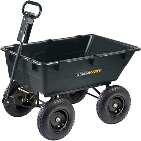 Gorilla Carts GOR866D Heavy-Duty Garden Poly Dump Cart with 2-In-1 Convertible Handle, 1,200-Pound Capacity, 40-Inch by 25-Inch Bed, Black Finish