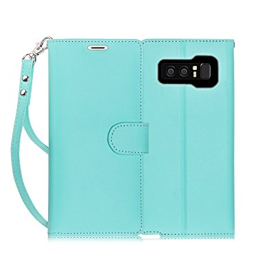 FYY Note 8 Case, Galaxy Note 8 Case, [RFID Blocking wallet Case] Handmade Flip Folio Case [Kickstand Feature] With ID and Credit Card Protector for Galaxy Note 8(2017) Mint Green