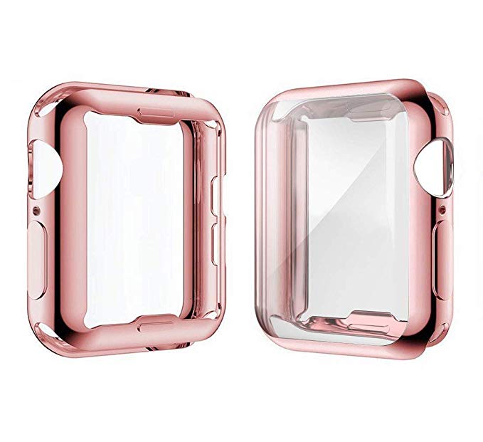 [2-Pack] Julk Case for Apple Watch Series 4 Screen Protector 40mm, 2018 New iWatch Overall Protective Case TPU HD Ultra-Thin Cover for Apple Watch Series 4 (1 Rose Pink 1 Transparent)