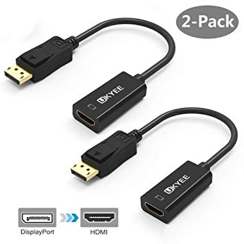 Display to HDMI Adapter Converter 2-Pack,UKYEE Displayport DP to HDMI Adapter Cable male to female Port Connector 1080P Compatible With Computer, Desktop, Laptop, PC, Monitor, Projector, HDTV - Black
