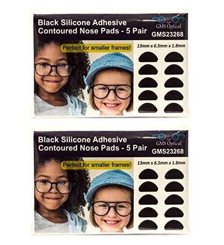 Gms Optical® 1.8mm x 13mm Short Anti-Slip Adhesive Contoured Silicone Eyeglass Nose Pads - Perfect for Kids Glasses and Smaller Frames - 5 Pair (Black - 2 Pack)