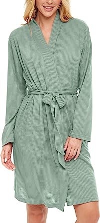 Alexander Del Rossa Women's Soft Thermal Waffle Knit Wrap Robe with Pockets, Lightweight Bathrobe