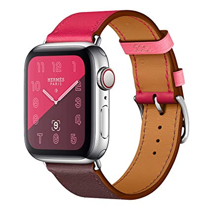 Leather Band Compatible with iWatch 40mm 38mm, Genuine Leather Strap Bands Replacement for iWatch Series 4 40 mm Series 3 Series 2 Series 1 38 mm, Red Pink Rose