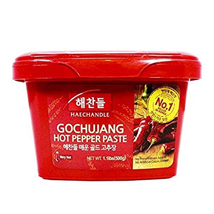 Haechandle Gochujang Hot Pepper Paste, Korean, Level 4 Heat, 1.1 Lbs, 500g Tub