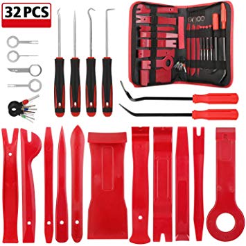 Kohree 32PCS Car Trim Removal Tool Auto Door Panel Removal Tool Set with Clip Plier Set & Upholstery Fastener Remover for Dash Audio Radio Door Removal Installation and Remover Strong Nylon Pry Tool Kit