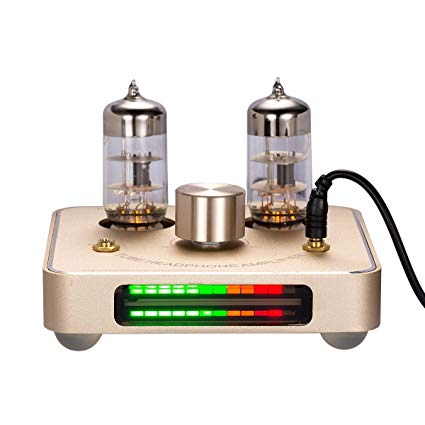 Nobsound Little Bear P2 Mini 6C11 Vacuum Tube Headphone Amplifier Stereo Hi-Fi Audio Amp; Replaceable Tube and OP AMP; with LED VU Meter Music Audio Spectrum (Gold)