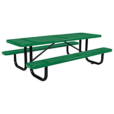 8' Rectangular Picnic Table, Surface Mount, Green (96" Long)