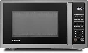 TOSHIBA ML4-EM09PA(BS) Small Countertop Microwave Oven with 6 Auto Menus, Mute Function, Child Lock, Kitchen Essentials for Dorm, 0.9 Cu Ft, 10.6 Inch Removable Turntable, 900W, Black Stainless Steel