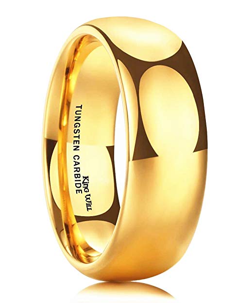 King Will GLORY Men's 8mm Tungsten Carbide Ring 24k Gold Plated Domed Polished Finish Wedding Band