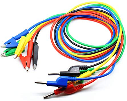 Oiyagai 5 Colors 4MM Stackable Banana Plug and Alligator Clip Test Leads Length 1M Use for Multimeter or Laboratory Electric Testing Work
