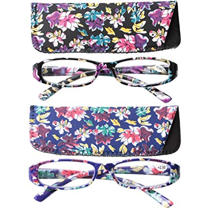 SOOLALA 4-Pair Fashionable Spring Hinge Rectangular Reading Glasses w/Matching Pouch
