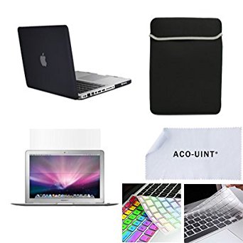 Macbook Pro 13" 13-inch (A1278/with or without Thunderbolt) 6 in 1 Bundle - ACO-UINT Ultra Slim Light Weight Rubberized Hard Case Cover   Matching Color Soft Sleeve Bag   2 Silicone Keyboard Cover（one transparent and one colorful)   LCD HD Clear Screen Protector   ACO-UINT Microfiber Cleaning Cloth (black)