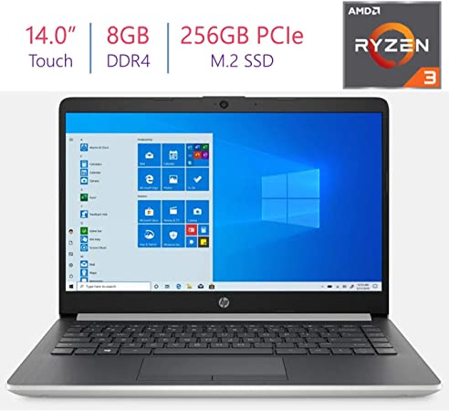 HP 14.0-inch HD Touchscreen Laptop PC, AMD Ryzen 3 3200U 2.6GHz Processor, 8GB DDR4 RAM, 256 GB PCIe NVMe M.2 SSD, Stereo Speakers, AMD Radeon Vega 3 Graphics, Bluetooth, HDMI, WiFi, Windows 10