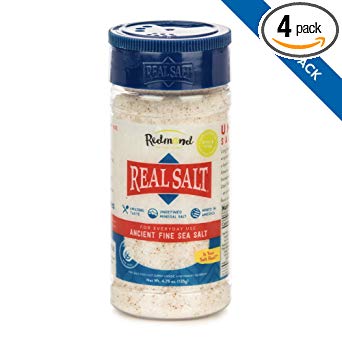Redmond Real Sea Salt - Natural Unrefined Organic Gluten Free Fine, 4.75 Ounce Shaker (4 Pack)