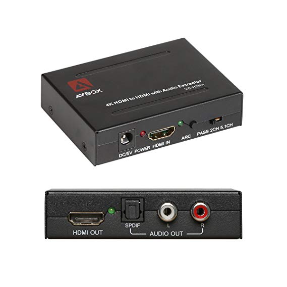 AVBOX 4K 30Hz Audio Extractor,HDMI to HDMI Optical Toslink(SPDIF) 2RCA(L/R) Stereo Analog Outputs Video Audio Converter,Support ARC and Sampling Rate up to 96kHz