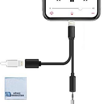 Charging and Headphone Jack Adapter/Splitter Male Charger to 3.5mm and Female Charger Plugs for iPhone Xs Max Xs X Xr 8 Plus 7 7 Plus   eCostConnection Microfiber Cloth