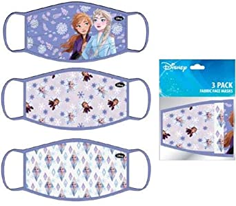 Disney Frozen Movie Girls Elsa And Anna Cloth Reusable Face Masks (3 Pack)