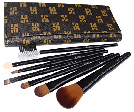 LyDia professional 7 pieces black face powder/concealer/eye shadow makeup brush set with chocolate brown case