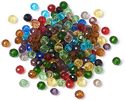 Craftdady 200Pcs 4mm Faceted Briollete Rondelle Glass Beads Crystal Spacer Loose Spacers Random Mixed Colors for Jewelry Making Hole: 1mm