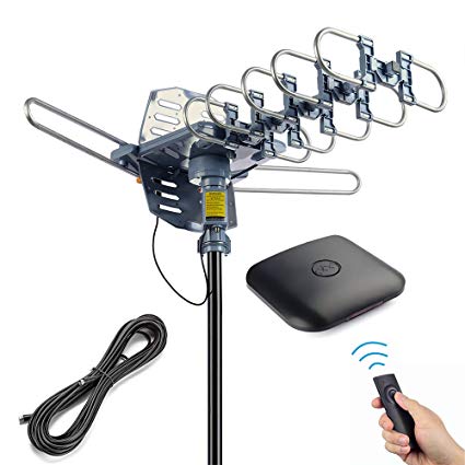 pingbingding Outdoor Antenna Digital HDTV Antenna Amplified TV Antenna 150 Miles Motorized 360 Degree Rotation with 40FT RG6 Coax Cable - UHF/VHF/1080P Snap-On Installation