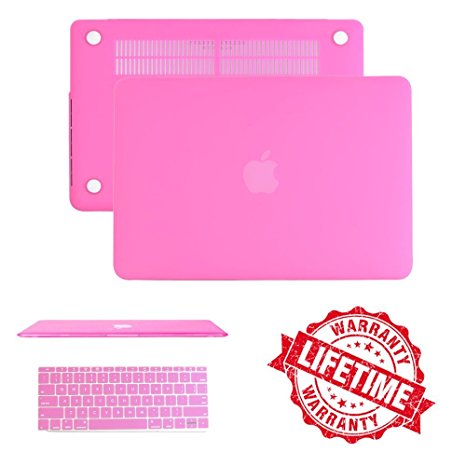 Macbook 12" Case Cover, IC ICLOVER Ultra Slim and Light Weight Rubberized Matte Hard Protective Case Cover & Keyboard Cover for Macbook 12"(A1534)-Hot Pink