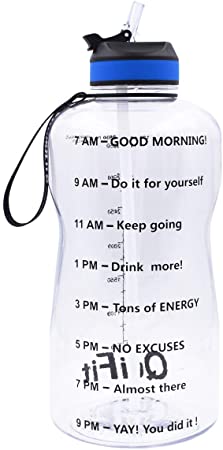 QuiFit Motivational Gallon Water Bottle - with Straw & Time Marker Large BPA Free Water Jug for Fitness Outdoor Enthusiasts Leak-Proof and Durable