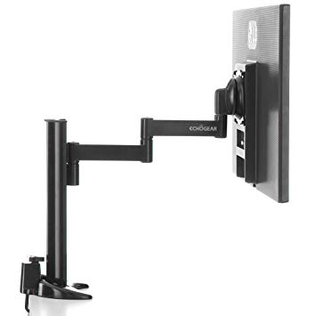 ECHOGEAR Single Monitor Desk Mount for Ultra-Wide Monitors up to 49" - Control Swivel, Extension, and Tilt Without Tools - Easy Install with Wobble-Free Clamp Design