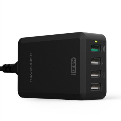 Quick Charge 20 RAVPower 40W 4-Port USB Quick Charger with iSmart for Galaxy S6Edge Note 54 Xperia Z3 LG G4 HTC M9 Nexus 6 and more Black