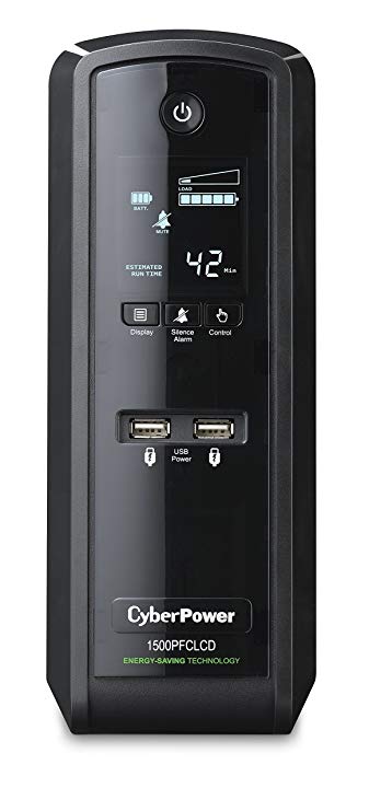 CyberPower CP1500PFCLCDTAA PFC Sinewave UPS System, 1500VA/900W, 10 Outlets, AVR, Mini-Tower, TAA Certified