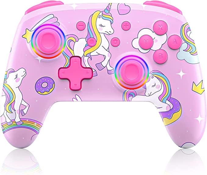 NexiGo Controller for Switch/Switch Lite/OLED, Bluetooth Wireless Controllers for Nintendo Switch with Vibration, Motion, Turbo and LED Light, Gift for Gamer Girls Boys (Pink Unicorn)