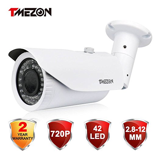 TMEZON HD-CVI 1.0MP Dome Security Camera 720P Outdoor 42 IR LEDs Day Night 2.8-12MM Zoom Lens Wide Angle View Video Surveillance