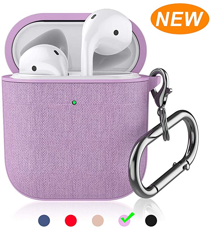 BRG Airpod Case, 360° Protective Fabric Skin for Airpods Case Cover with Keychain, Compatible with Apple Airpods 2 & 1 (Front LED Visible)