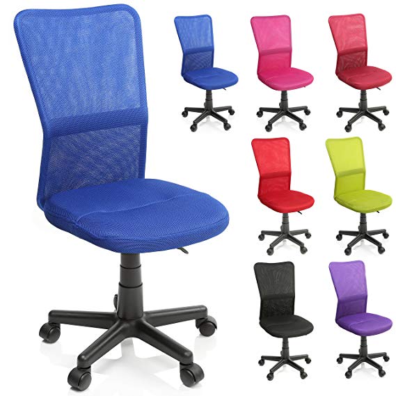 TRESKO Office Chair Swivel Desk, 7 colours available, with nylon casters, continuously height-adjustable, upholstered seat, ergonomically designed, Gas lift SGS tested (Blue)