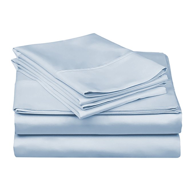 Superior 100% Premium Combed Cotton, 300 Thread Count 4-Piece Bed Sheet Set, Single Ply Cotton, Deep Pocket Fitted Sheets, Soft and Luxurious Bedding Sets - King, Light Blue