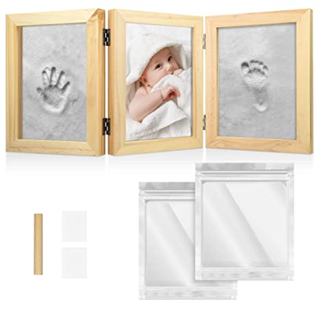 Navaris Baby Handprint and Footprint Kit - Keepsake Set with Frame and Clay for Casting Babies Hand and Foot Prints - Ideal for Newborn Boys and Girls