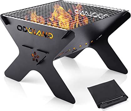 Odoland Camping Campfire Grill, Portable Folding Charcoal Grills, Backpacking BBQ Grill, Heavy Duty Firepit Grill with Carry Bag for Outdoor Cooking, Bonfire, Patio, Backyard