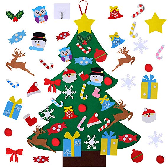 Supla 3 Feet DIY Felt Christmas Tree Set with 30 Pcs Removable Felt Christmas Ornaments for Hanging Wall Decoration Kid’s Craft Holiday Xmas Gift Educational Preschool Activity