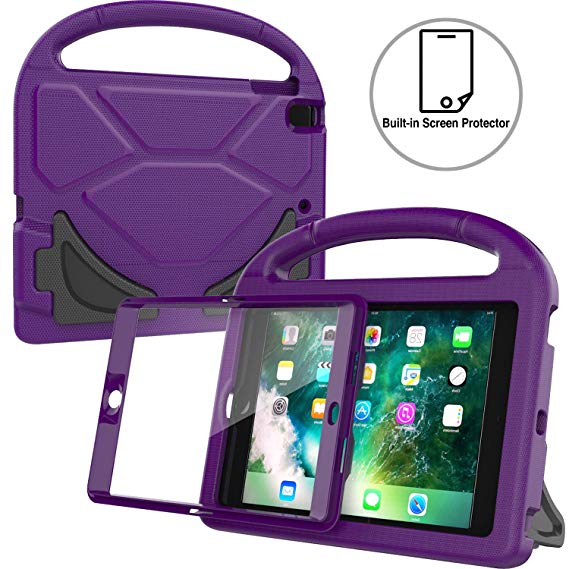 AVAWO Kids Case Built-in Screen Protector for New iPad 9.7" 2018 & 2017 - Shockproof Case with Handle for iPad 9.7 Inch (2018 6th Gen) & 2017 5th Generation - Purple