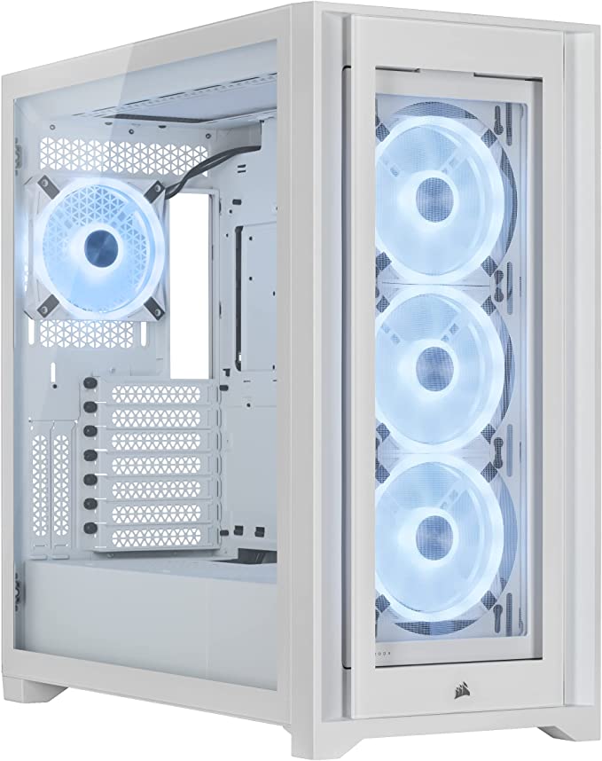 Corsair iCUE 5000X RGB QL Edition Mid-Tower Case - True White (Four CORSAIR QL120 RGB Fans, Included CORSAIR iCUE Lighting Node CORE, Easy Cable Management, 136 Total RGB LEDs) White