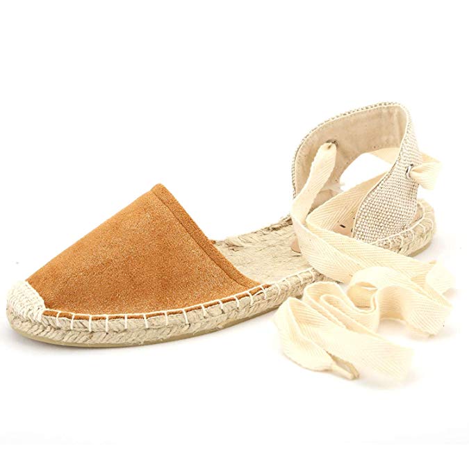 diig Espadrille Sandals for Women, Lace Up Closed Toe Espadrilles Silver Brown Navy Light/Rose Gold Tie Up Flat Shoes