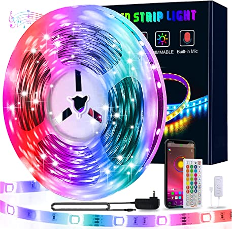 50ft Led Lights, KIKO Led Lights for Bedroom Smart Color Changing Rope Lights SMD 5050 RGB Light Strips with Bluetooth Controller Sync to Music Apply for TV, Bedroom, Party and Home Decoration