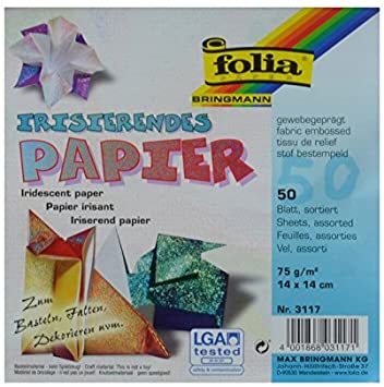 Global Art Folia Iridescent Origami Paper, 6 by 6-Inch, Fabric Embossing, 50-Pack
