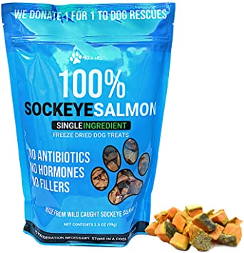 Max and Neo Freeze Dried Wild Caught Sockeye Salmon Dog Treats - Single Ingredient, Wild Caught Pacific Northwest Sockeye Salmon, Human Grade - We Donate 1 for 1 to Dog Rescues for Every Product Sold