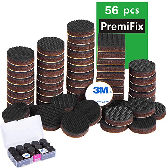 Anti Slip Furniture Rubber Pads 56 Pieces 1" Non Slip Furniture Pads Hardwood Stopper Self Adhesive 48 Round 8 Square Anti Skid 1/3 inch Thick Furniture Gripper Protector for Hardwood Floor in a Box