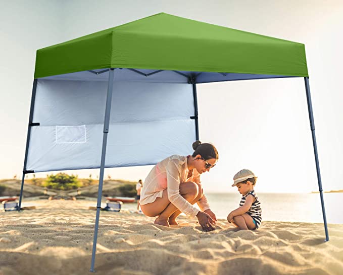 ABCCANOPY Pop-Up Canopy Tent Sun Protection Comapct and Lightweight Beach Canopy Slant Leg Backpack Canopy,Grass Green